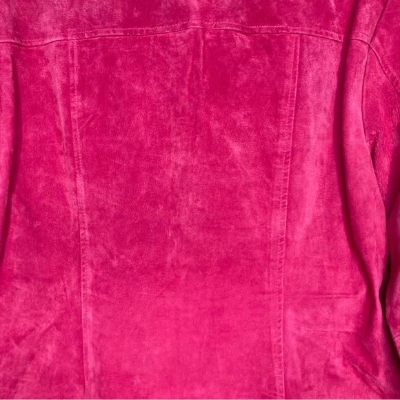 Live A Little XL Hot Pink Suede Leather Snap Button Up Fitted Jacket Pockets - Picture 6 of 10